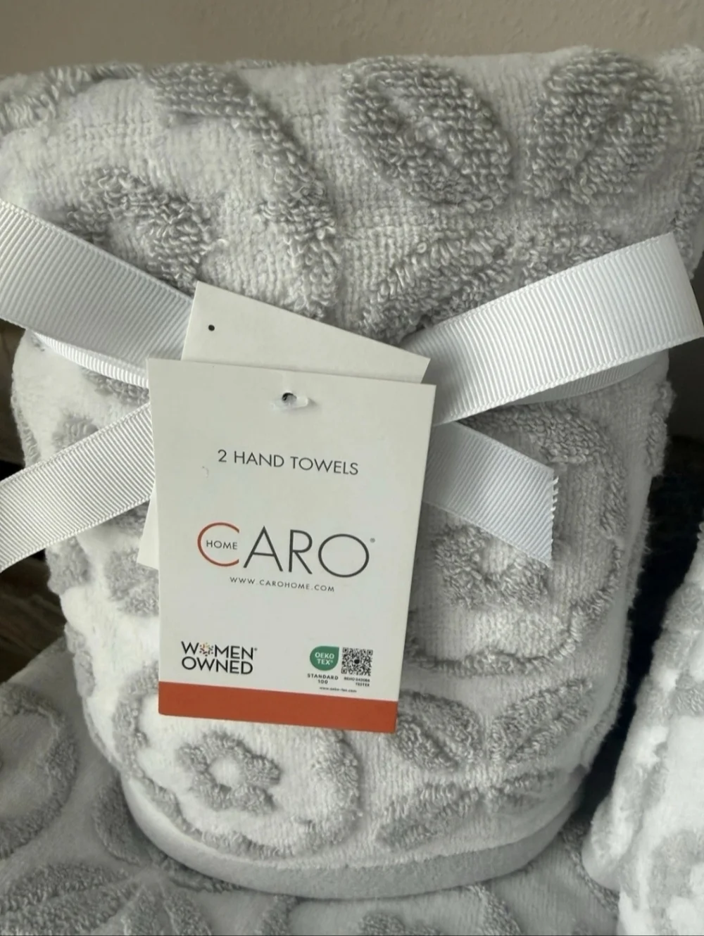 6pc CARO Home Plush Bath Hand Tip Towel Set Gray XOXO Daisy Flower Towel Set New